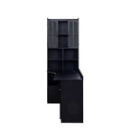 Bureau d'angle en L 2-en-1 Noir/Blanc avec meuble vitré, tiroirs et étagère – 1 personne