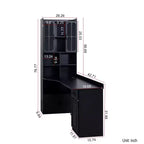 Bureau d'angle en L 2-en-1 Noir/Blanc avec meuble vitré, tiroirs et étagère – 1 personne