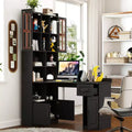 Bureau d'angle en L 2-en-1 Noir/Blanc avec meuble vitré, tiroirs et étagère – 1 personne