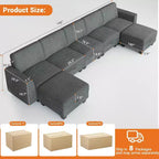 Canapé sectionnel modulaire en U gris avec ottomane, 7 places