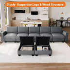 Canapé sectionnel modulaire en U gris avec ottomane, 7 places