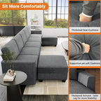 Canapé sectionnel modulaire en U gris avec ottomane, 7 places