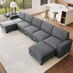 Canapé sectionnel modulaire en U gris avec ottomane, 7 places
