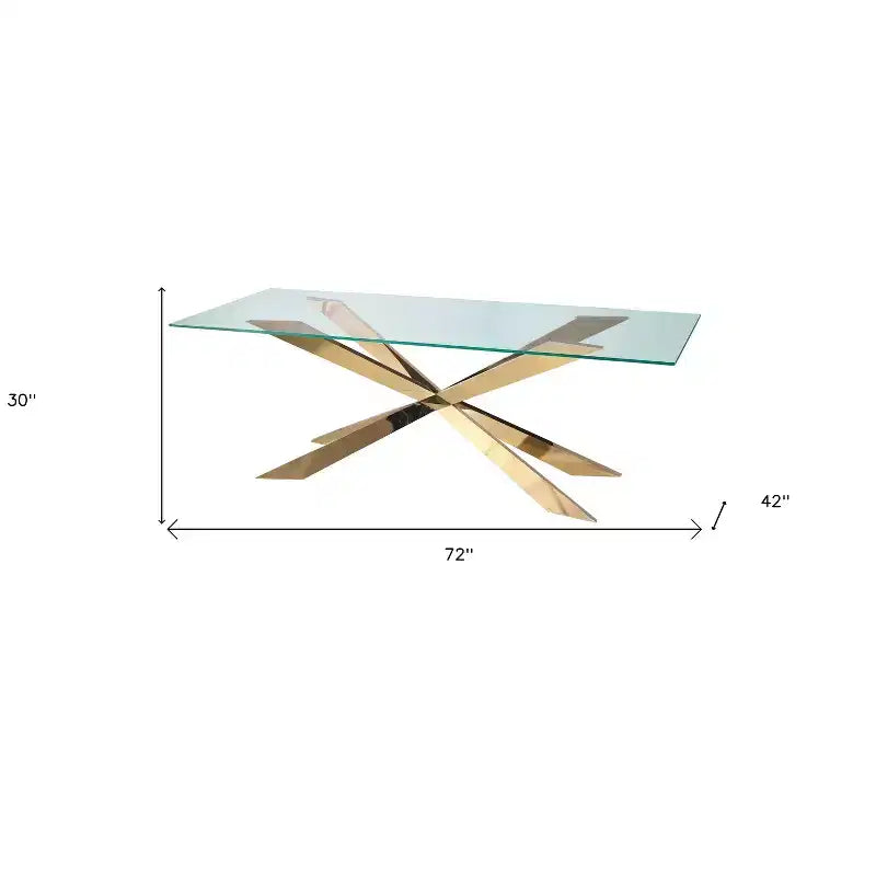 Table à manger en verre transparent et or, rectangulaire, 6 places