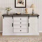 Commode à 4 tiroirs en chêne foncé et blanc antique avec porte coulissante de style grange – Pour 1