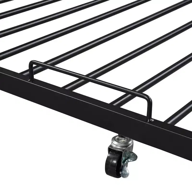 Lit plate-forme en métal noir/blanc avec lit gigogne et ports USB – Grand lit/Très grand lit, 1 à 2 places