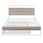 Lit plate-forme en métal noir/blanc avec lit gigogne et ports USB – Grand lit/Très grand lit, 1 à 2 places