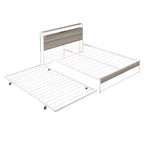 Lit plate-forme en métal noir/blanc avec lit gigogne et ports USB – Grand lit/Très grand lit, 1 à 2 places