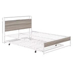 Lit plate-forme en métal noir/blanc avec lit gigogne et ports USB – Grand lit/Très grand lit, 1 à 2 places