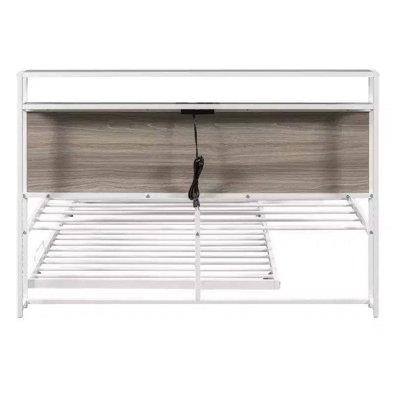 Lit plate-forme en métal noir/blanc avec lit gigogne et ports USB – Grand lit/Très grand lit, 1 à 2 places