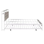 Lit plate-forme en métal noir/blanc avec lit gigogne et ports USB – Grand lit/Très grand lit, 1 à 2 places