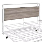 Lit plate-forme en métal noir/blanc avec lit gigogne et ports USB – Grand lit/Très grand lit, 1 à 2 places