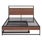 Lit plate-forme en métal noir/blanc avec lit gigogne et ports USB – Grand lit/Très grand lit, 1 à 2 places