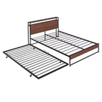 Lit plate-forme en métal noir/blanc avec lit gigogne et ports USB – Grand lit/Très grand lit, 1 à 2 places