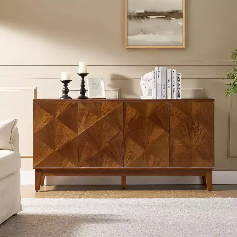 Enfilade Noyer Milieu de Siècle, 152 cm de Large, 4 Portes, Bois
