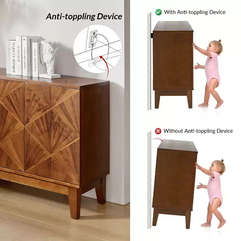 Enfilade Noyer Milieu de Siècle, 152 cm de Large, 4 Portes, Bois
