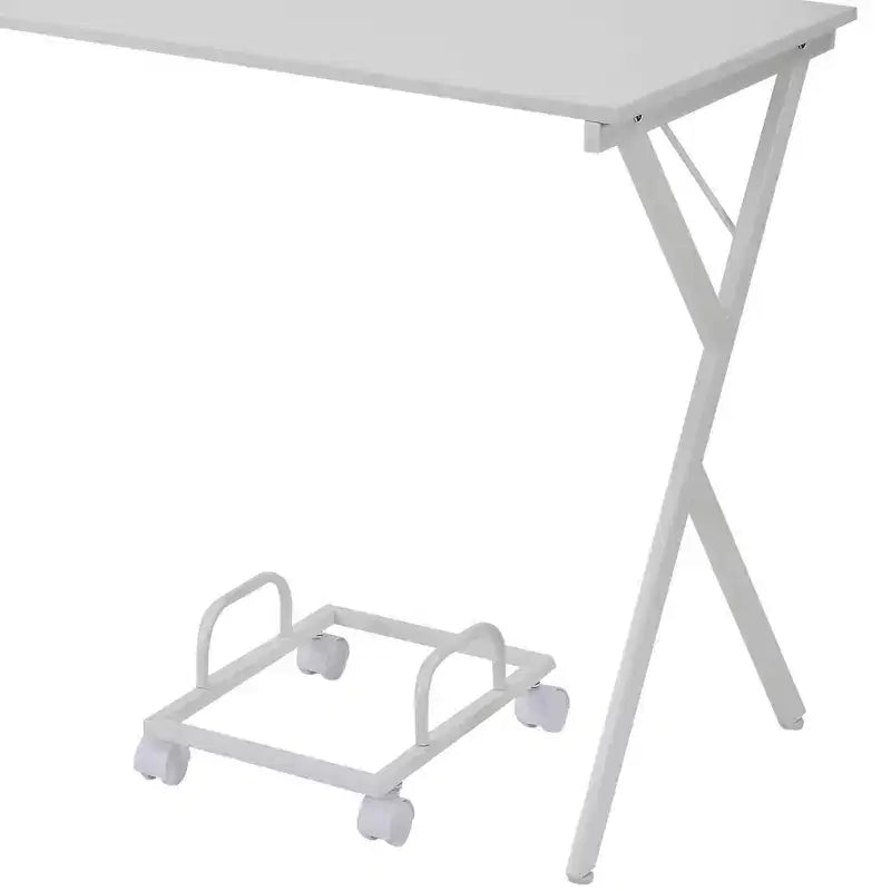 Bureau d'angle en L noir/blanc avec pieds croisés, 157,5 cm, une personne
