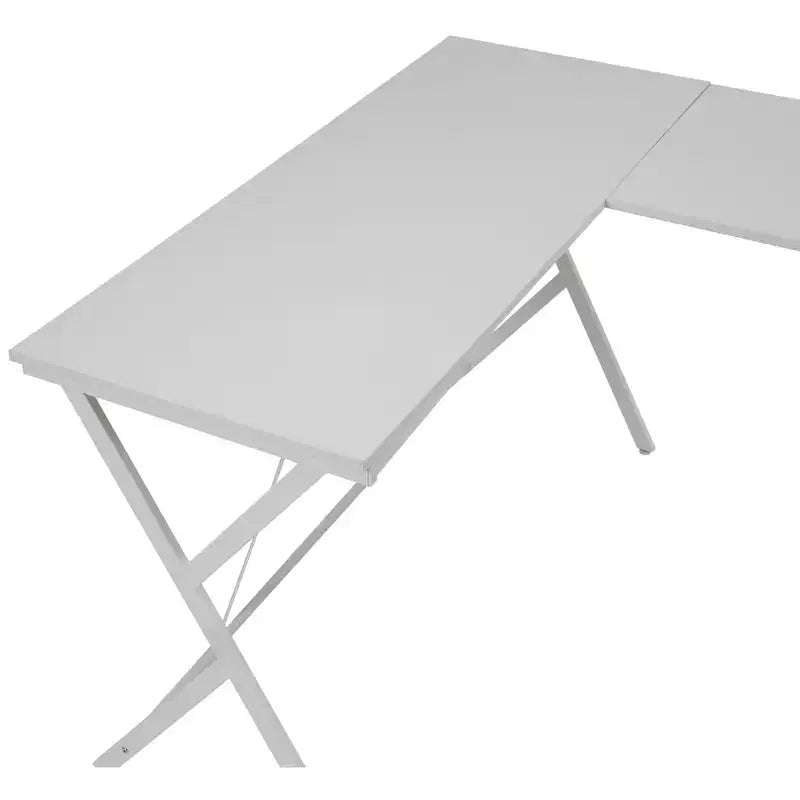 Bureau d'angle en L noir/blanc avec pieds croisés, 157,5 cm, une personne