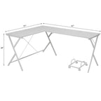 Bureau d'angle en L noir/blanc avec pieds croisés, 157,5 cm, une personne