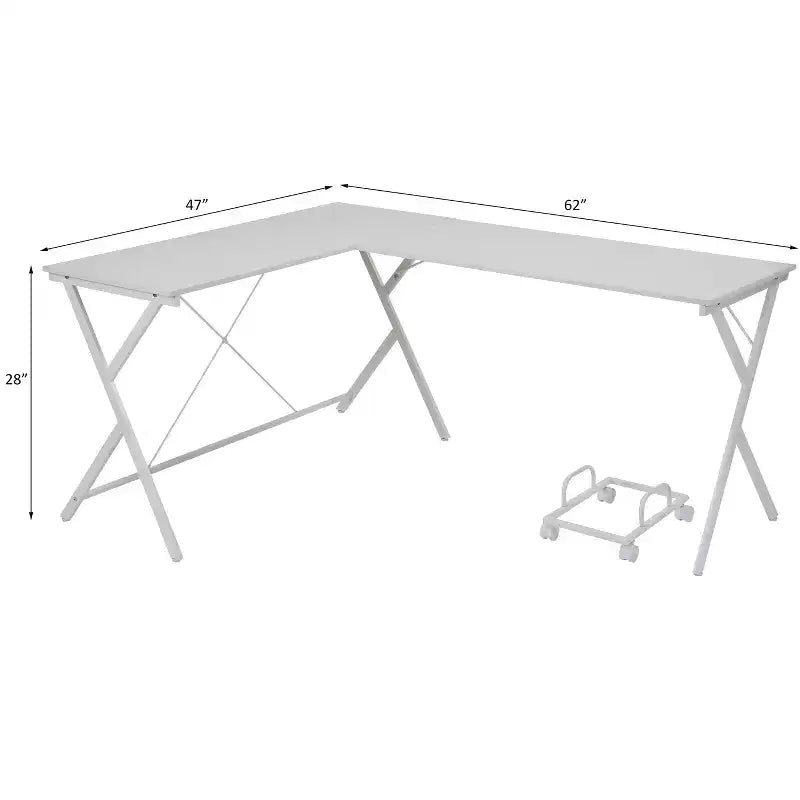 Bureau d'angle en L noir/blanc avec pieds croisés, 157,5 cm, une personne