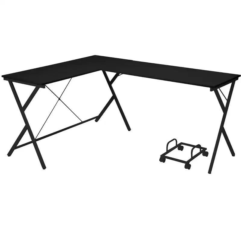 Bureau d'angle en L noir/blanc avec pieds croisés, 157,5 cm, une personne