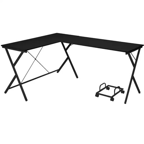 Bureau d'angle en L noir/blanc avec pieds croisés, 157,5 cm, une personne