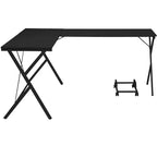 Bureau d'angle en L noir/blanc avec pieds croisés, 157,5 cm, une personne