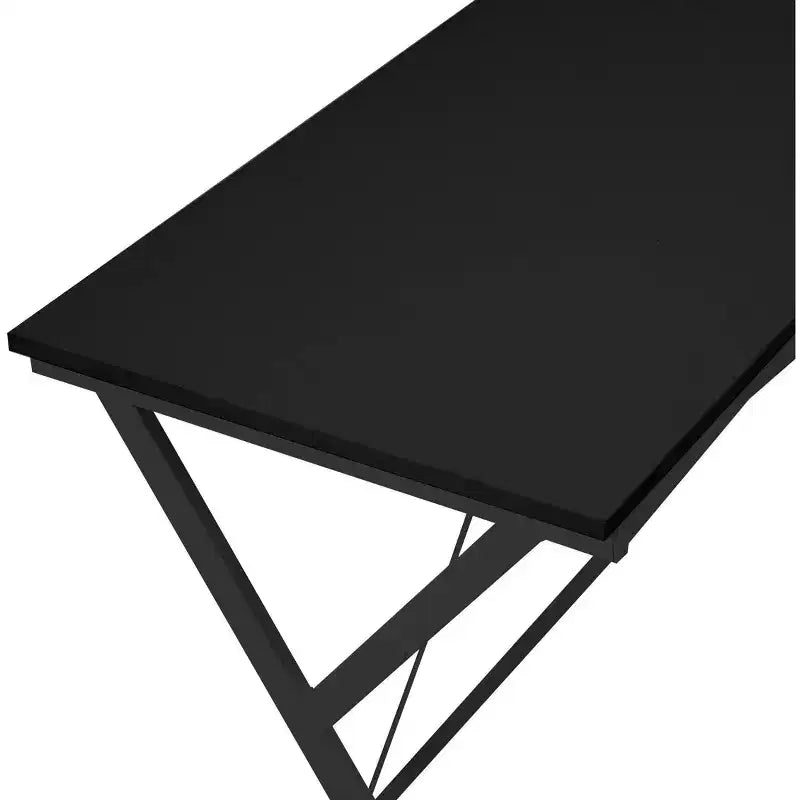 Bureau d'angle en L noir/blanc avec pieds croisés, 157,5 cm, une personne