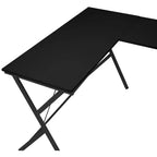 Bureau d'angle en L noir/blanc avec pieds croisés, 157,5 cm, une personne