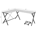 Bureau d'angle en L noir/blanc avec pieds croisés, 157,5 cm, une personne