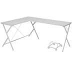 Bureau d'angle en L noir/blanc avec pieds croisés, 157,5 cm, une personne