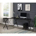 Bureau d'angle en L noir/blanc avec pieds croisés, 157,5 cm, une personne