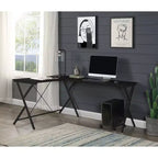 Bureau d'angle en L noir/blanc avec pieds croisés, 157,5 cm, une personne