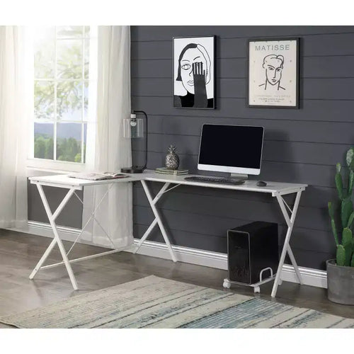 Okak 62IN Minimalism L-Shaped Desk with Cross Legs, Computer Desk with Ample Tabletop, Office Desk for Bedroom, Living Room, Office