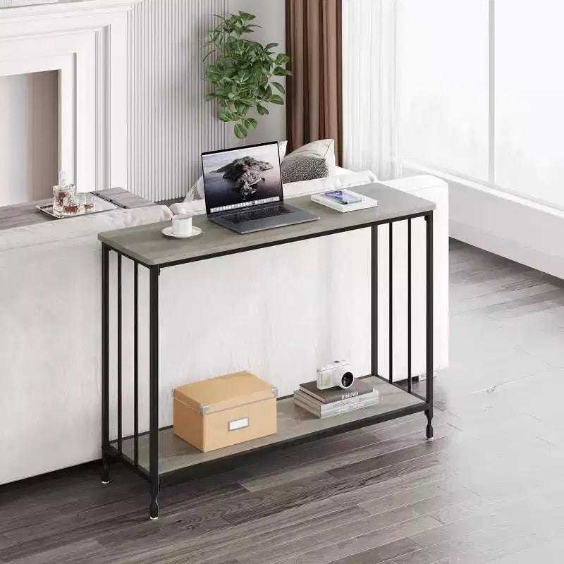 Console Table  Narrow Sofa Table with Glass Shelf & Metal Frame for Entryway/Living Room