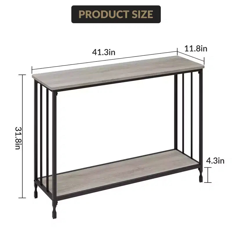 Console effet bois rustique et noir, table d'appoint/d'entrée étroite avec étagère en verre, montage par 1 ou 2 personnes