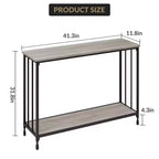 Console effet bois rustique et noir, table d'appoint/d'entrée étroite avec étagère en verre, montage par 1 ou 2 personnes