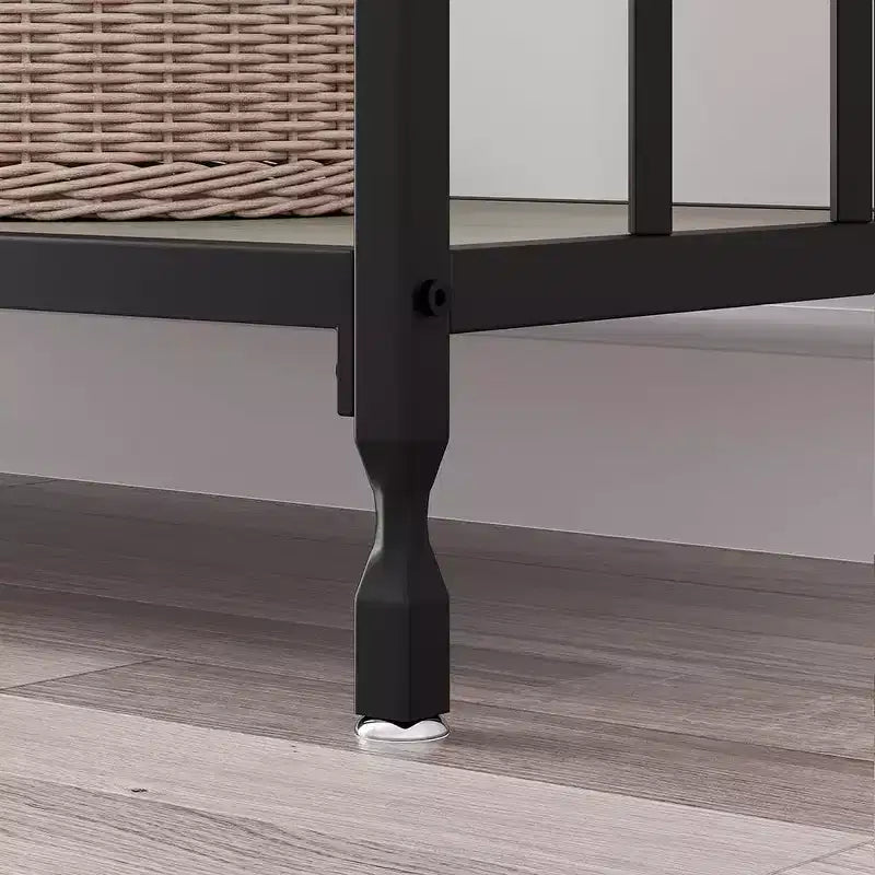 Console effet bois rustique et noir, table d'appoint/d'entrée étroite avec étagère en verre, montage par 1 ou 2 personnes