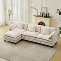3-Seater Sectional Sofa with Footstool, Deep Corduroy Sofa, Double Cushions, Plush Back and Armrest Pillows, Comfortable Cloud Sofa for Living Room