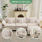Canapé d'angle en velours côtelé gris/beige avec repose-pieds, 3-4 places