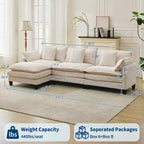 Canapé d'angle en velours côtelé gris/beige avec repose-pieds, 3-4 places