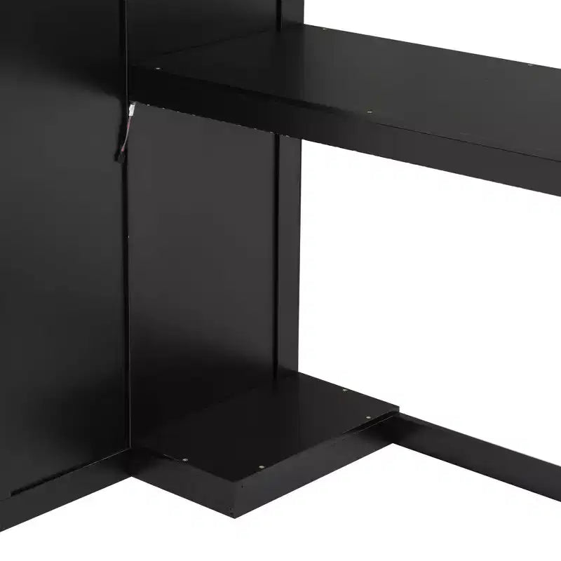 Lit mezzanine noir avec bureau, rangement et lumières LED – Simple/Double, 1 personne