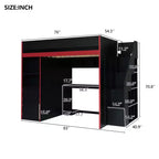 Lit mezzanine noir avec bureau, rangement et lumières LED – Simple/Double, 1 personne