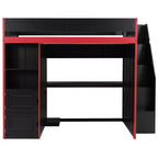 Lit mezzanine noir avec bureau, rangement et lumières LED – Simple/Double, 1 personne