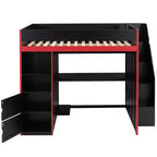 Lit mezzanine noir avec bureau, rangement et lumières LED – Simple/Double, 1 personne