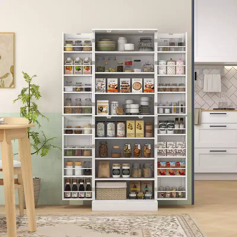 Armoire de cuisine blanche de 65 pouces avec 4 portes et 16 étagères de porte, pour 1