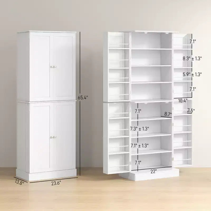 Armoire de cuisine blanche de 65 pouces avec 4 portes et 16 étagères de porte, pour 1