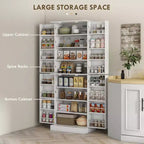 Armoire de cuisine blanche de 65 pouces avec 4 portes et 16 étagères de porte, pour 1