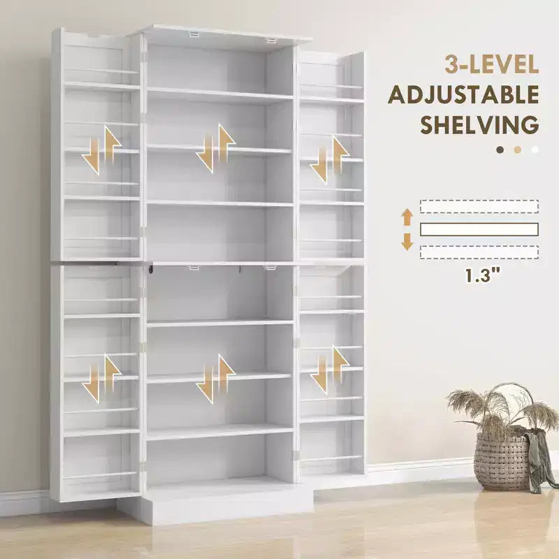 Armoire de cuisine blanche de 65 pouces avec 4 portes et 16 étagères de porte, pour 1