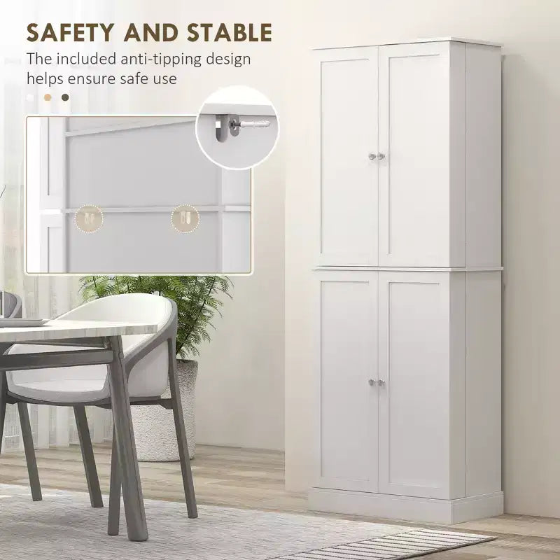 Armoire de cuisine blanche de 65 pouces avec 4 portes et 16 étagères de porte, pour 1